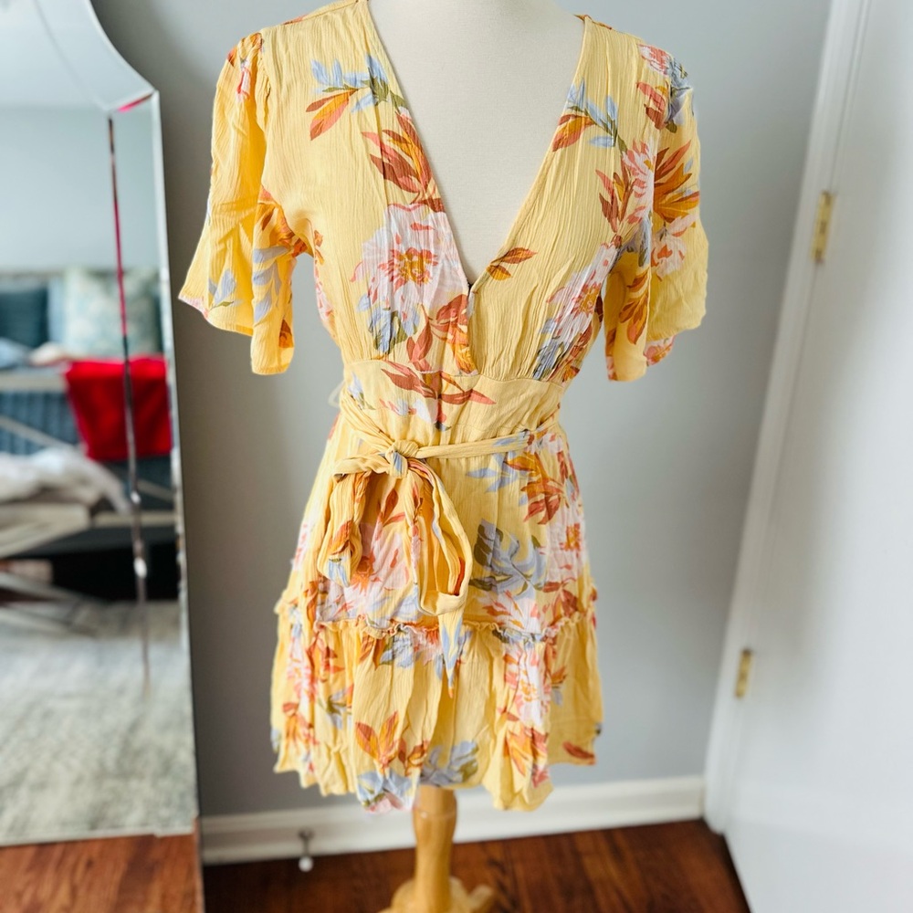 Billabong Yellow Ruffled Wrap Sundress